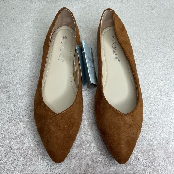 Samilor Faux Suede Pointed Toe Ballet Flats-Women’s 10-Brown-Classic-Casual-NEW - Picture 6 of 12
